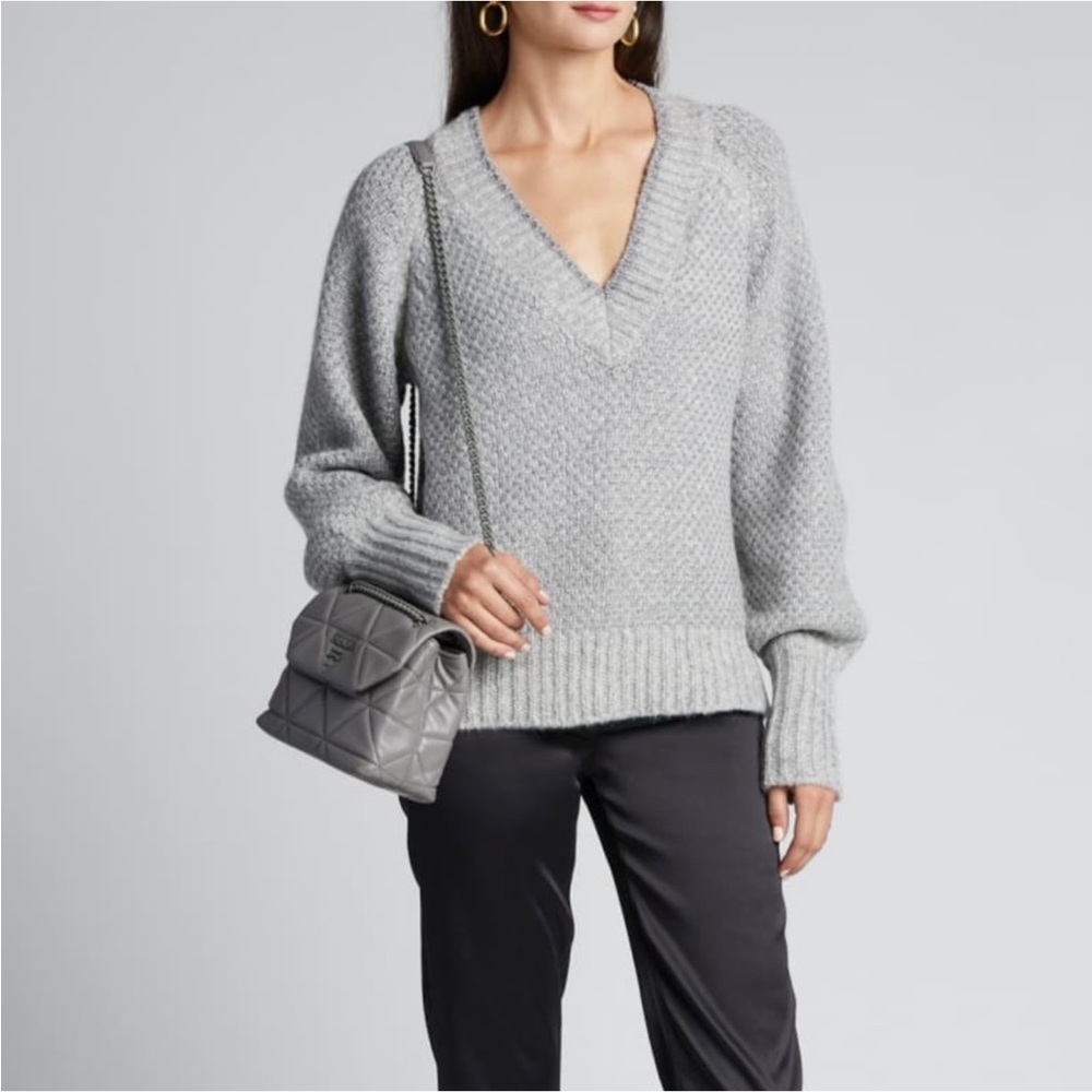 Veronica Beard Mirnie Gray V-Neck Alpaca Sweater Womens L - Picture 2 of 10